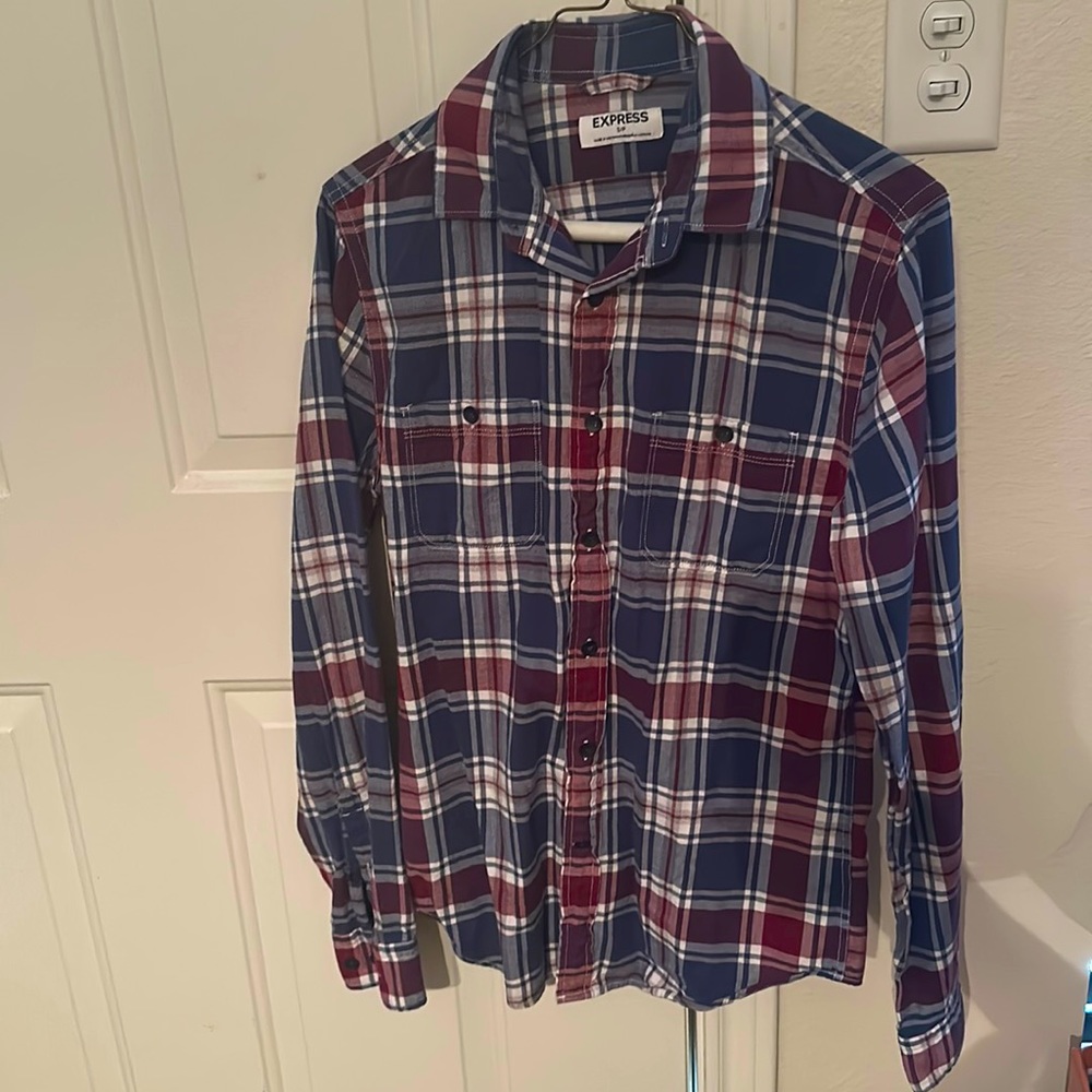 EXPRESS plaid flannel shirt. Red & blue. Worn, but in great condition.